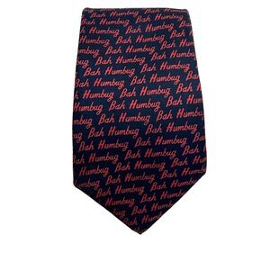 Allyn Creative Expressions Bah Humbug Navy Red Necktie Mens Whimsical Scrooge